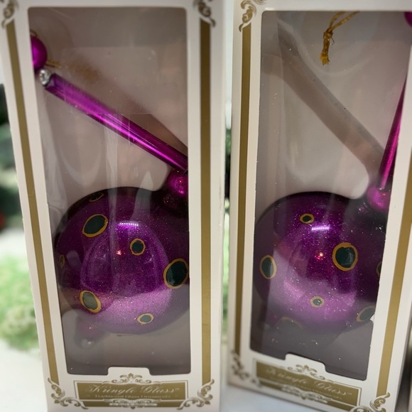 VTG KURT ADLER 6 Polka-Dot Kringle Glass Christmas Ornament Orig Box Fuchsia/Gr - Picture 12 of 16
